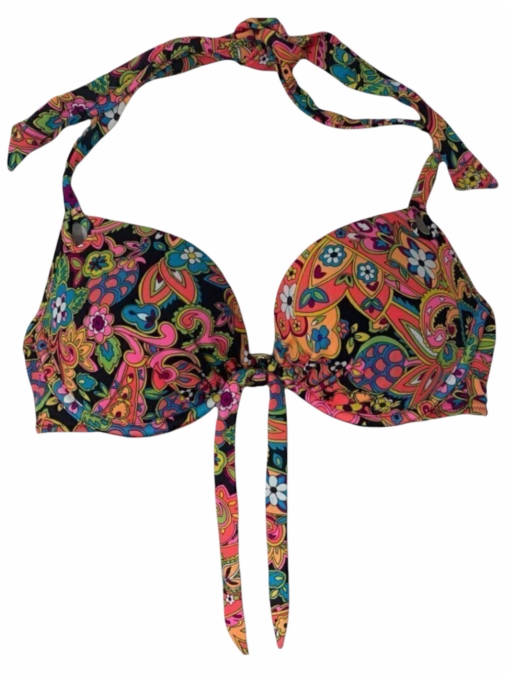 Victoria's Secret Pushup Halter Bikini Swim Beach Top 34C Psychedelic Boho Retro